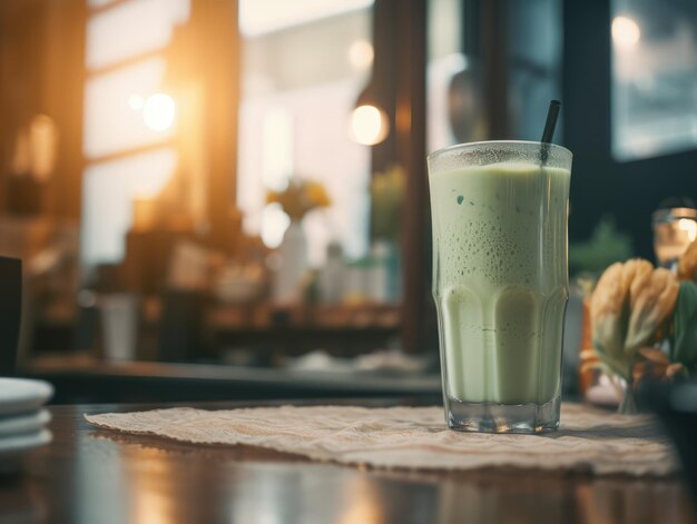 Ein Smoothie auf einem Restauranttisch Morgenstimmung generative ai