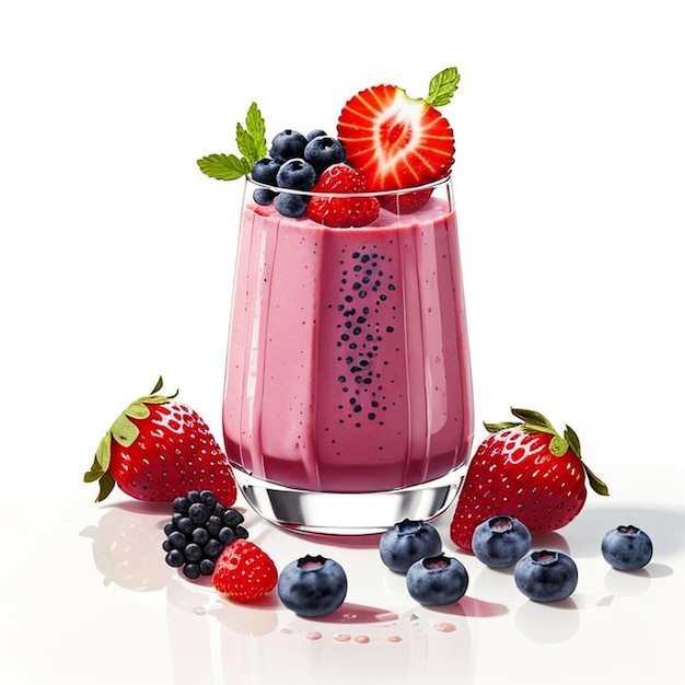 ein Smoothie mit Beeren und Blaubeeren in einem kleinen Glas