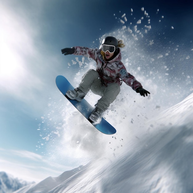 Ein Snowboarder fliegt durch den Luft-Snowboard-Trick