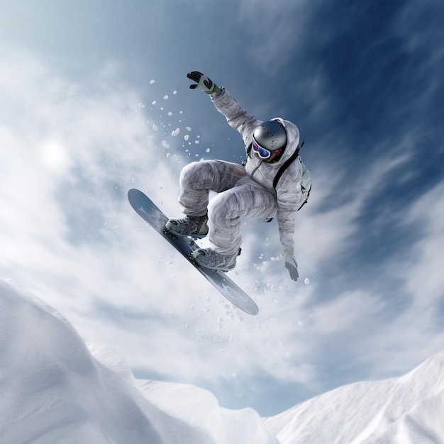 Foto ein snowboarder fliegt durch den luft-snowboard-trick