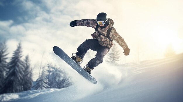 Ein Snowboarder in einer Winterszene