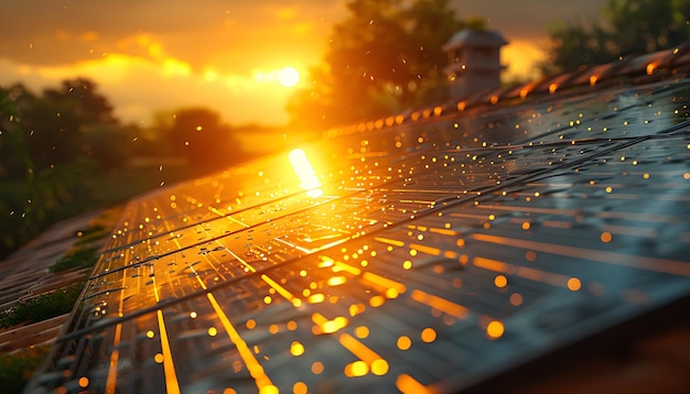 Foto ein solarpanel mit der sonne im hintergrund