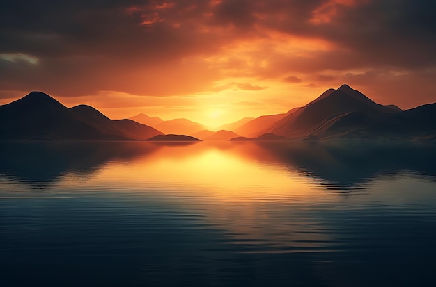 Foto ein sonnenaufgang in den bergen über einem gewässer mit generativer ki