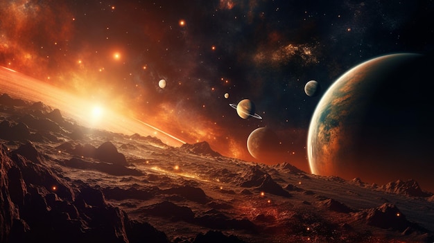 Ein Sonnensystem mit mehreren Sonnen und Monden