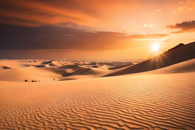 Ein Sonnenuntergang in der Wüste mit Sonnenuntergang über der Wüste