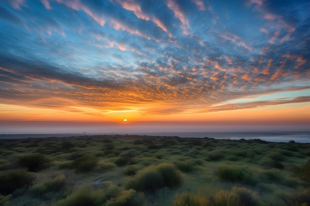 Ein Sonnenuntergang mit blauem Himmel und Wolken