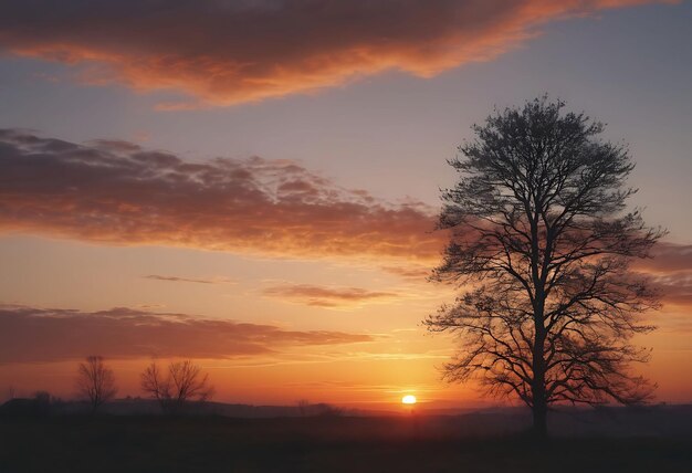 ein Sonnenuntergang mit ein paar Bäumen und einem Himmel mit Wolken