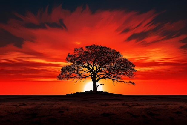 Ein Sonnenuntergang mit einem Baum in der Mitte