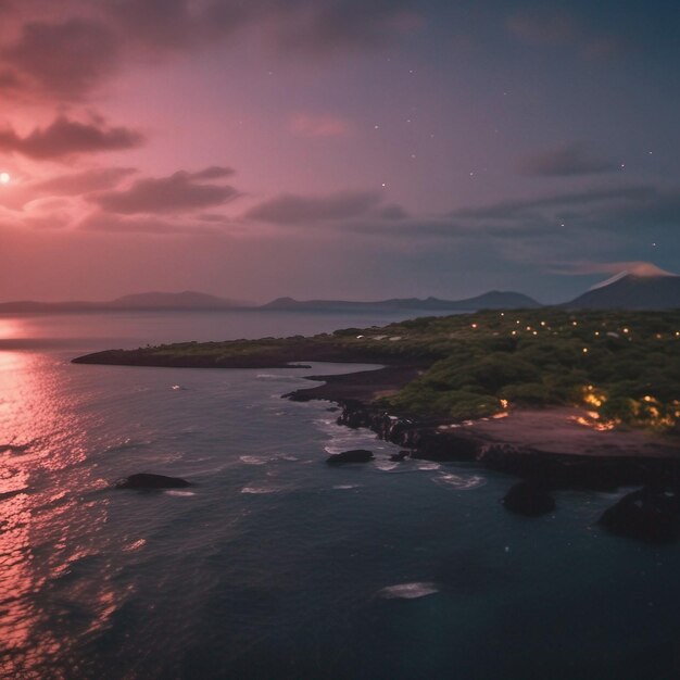 Ein Sonnenuntergang mit einem Berg im Hintergrund und einem Berg im hintergrund.