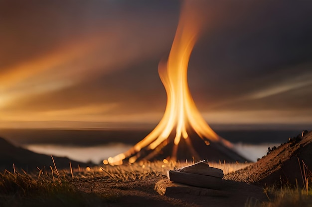 Ein Sonnenuntergang mit einem Feuer im Hintergrund