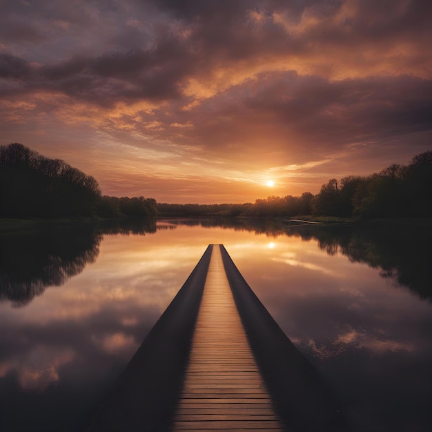 Foto ein sonnenuntergang mit einer reflexion eines sonnenuntergangs im wasser