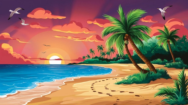 ein Sonnenuntergang mit Palmen und einem Sonnenuntergänge