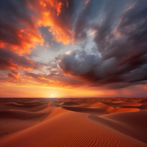 ein Sonnenuntergang mit Sanddünen und Wolken im Hintergrund