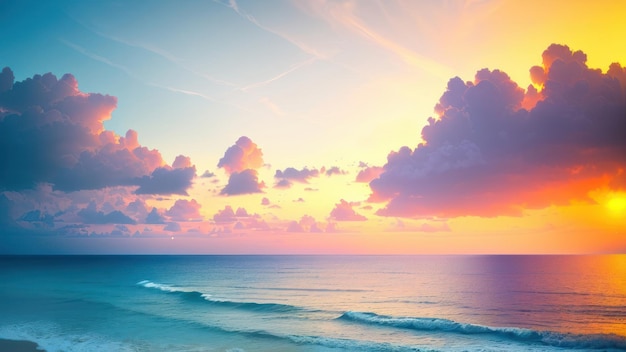 Ein Sonnenuntergang über dem Ozean mit einem bunten Himmel und Wolken