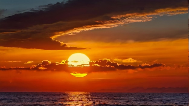 ein Sonnenuntergang über dem Ozean mit Wolken und der Sonne am Himmel