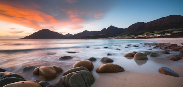 Ein Sonnenuntergang über den Bergen und dem Meer