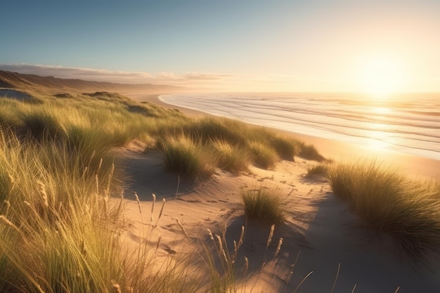 Ein Sonnenuntergang über den Dünen am Strand