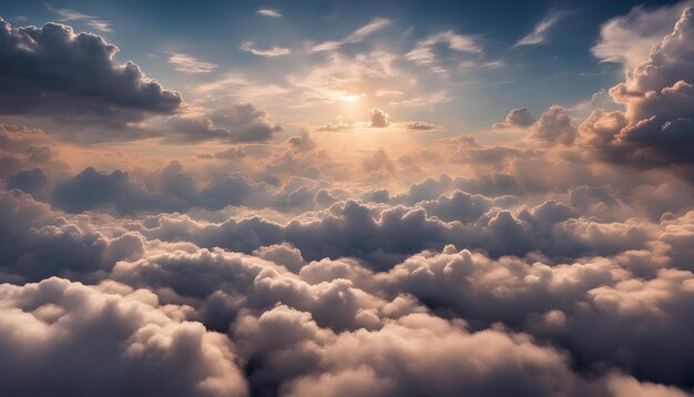 Foto ein sonnenuntergang über den wolken mit der sonne hinter ihnen