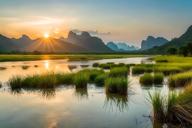 Ein Sonnenuntergang über einem See