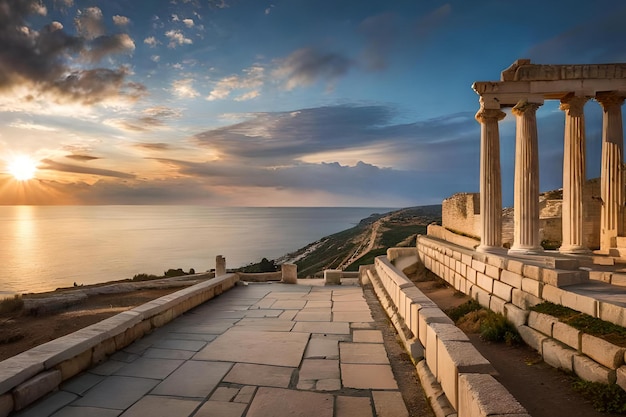 Ein Sonnenuntergangsblick auf die Ruinen der antiken Stadt Athen