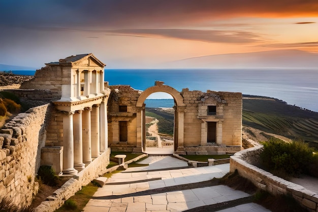 Ein Sonnenuntergangsblick auf die Ruinen von Ephesus.