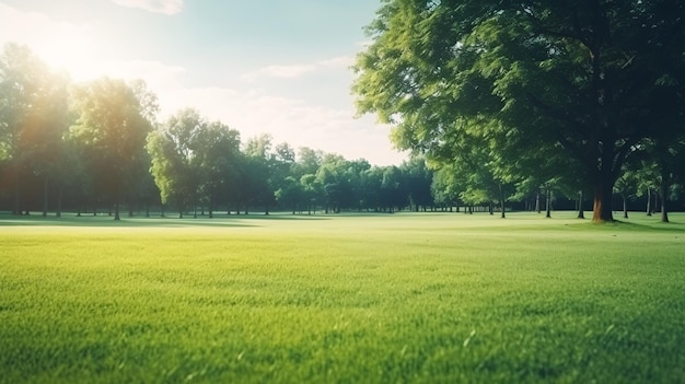 Ein sonnig grüner Park mit frischer Morgendeu-Generative KI