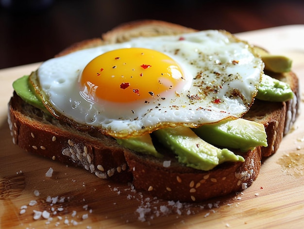 Ein sonniges Ei auf einem Toast mit Pfefferflocken