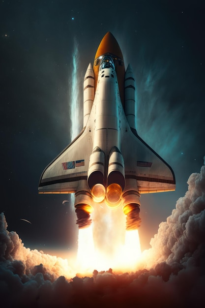 Ein Space Shuttle, das aus dem Weltraum abhebt.