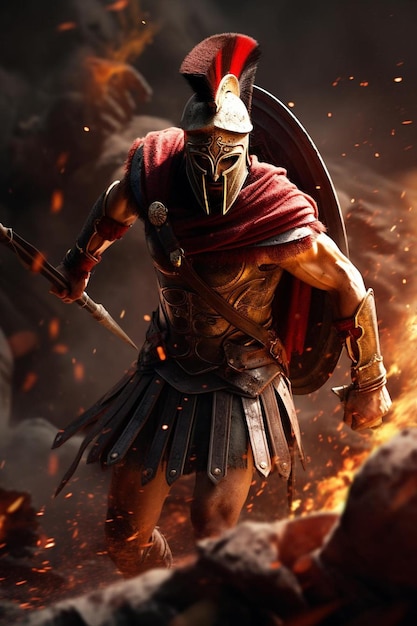 ein Spartaner, der in die Schlacht stürzt