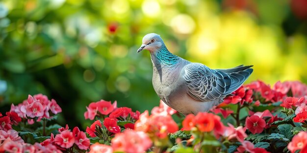 Ein Spaziergang am Rand des Blumenbeets ist auf der Taube Generative Ai