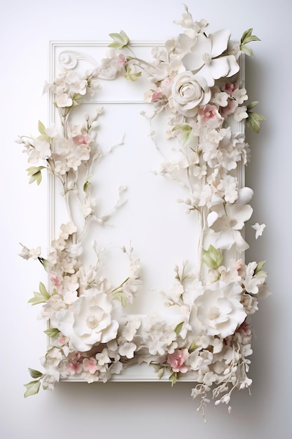 Ein Spiegel mit einem Rahmen, auf dem „Blumen“ steht