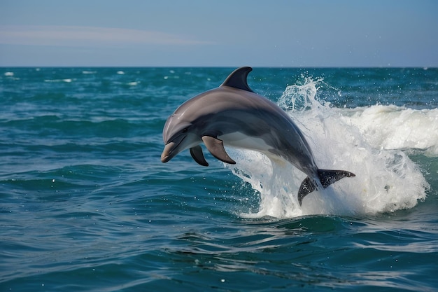 Foto ein spielerischer delfin springt aus den wellen des meeres
