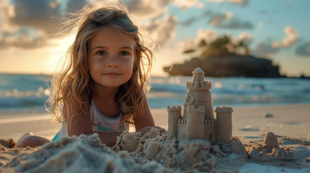 Ein spielerischer Geist baut Sandburgen am Strand