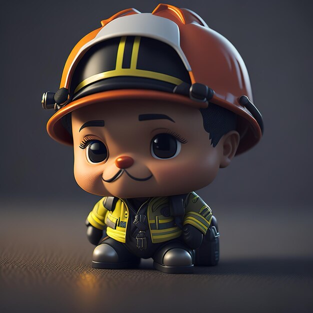 Ein Spielzeugfeuerwehrmann mit einem Hut, auf dem Feuerwehrmann steht.