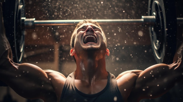 Foto ein sportler, der eine anspruchsvolle gewichtheber-sitzung im fitnessstudio überwindet