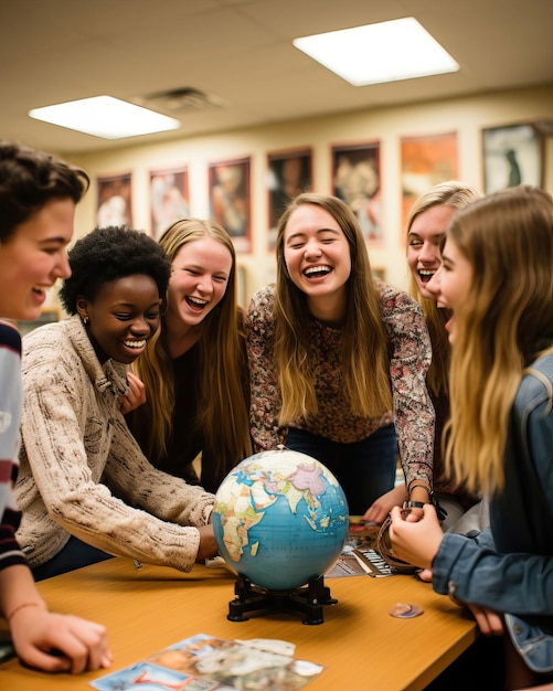 Foto ein sprachkurs, bei dem die schüler ihre konversationsfähigkeiten üben und verschiedene kulturen erkunden