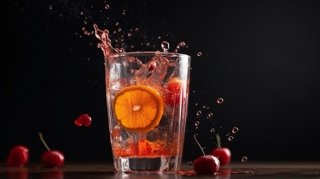 Ein Spritzer frischer Fruchtsaft auf das Glas