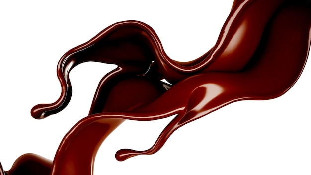 Ein Spritzer Schokolade. 3D-Darstellung, 3D-Rendering.