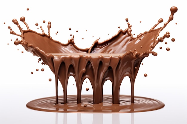 Foto ein spritzer schokolade auf einem weißen hintergrund, perfekt für lebensmittel- und dessertprojekte