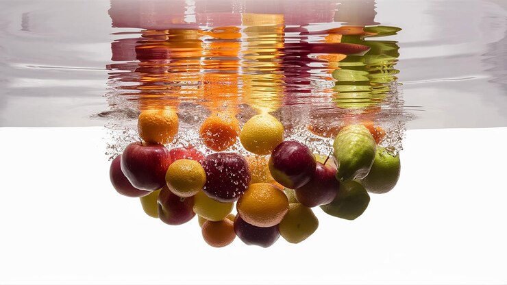 Ein Spritzer Wasser mit Früchten