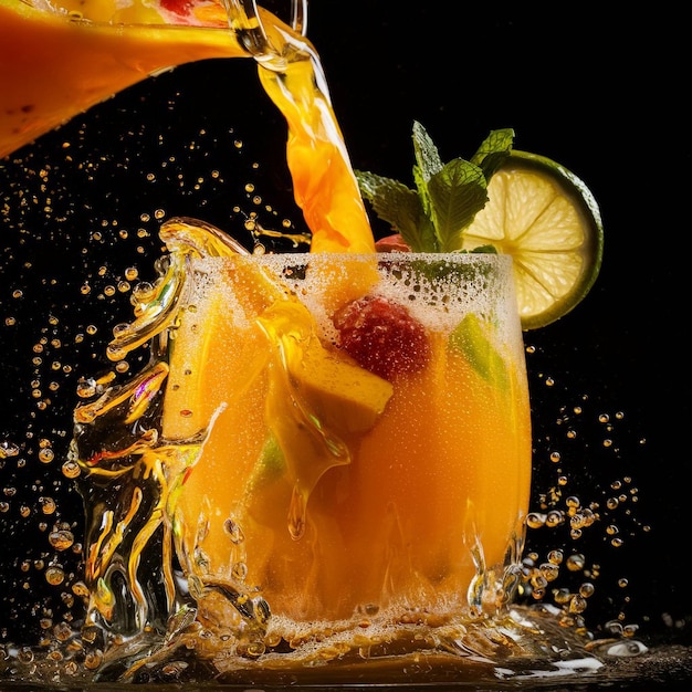 Ein Spritzer Wasser mit Obst