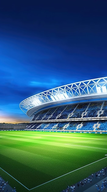 Ein Stadion mit blauem Himmel und dem Wort „Pro“ darauf