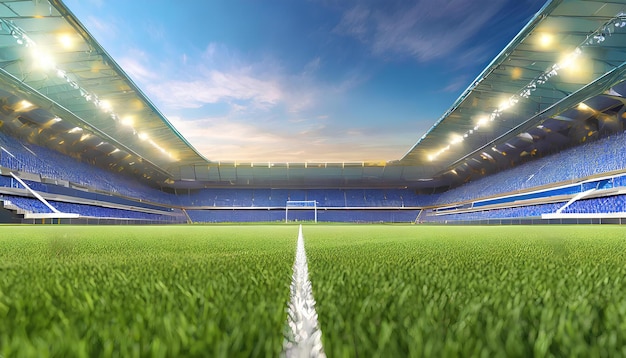 Ein Stadion mit einem großen Feld und einer weißen Linie