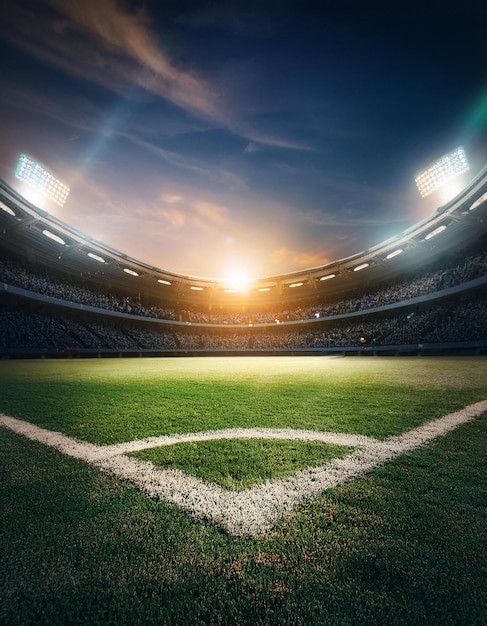 ein Stadion mit einer weißen Linie, auf der unten Quotation Fußball steht