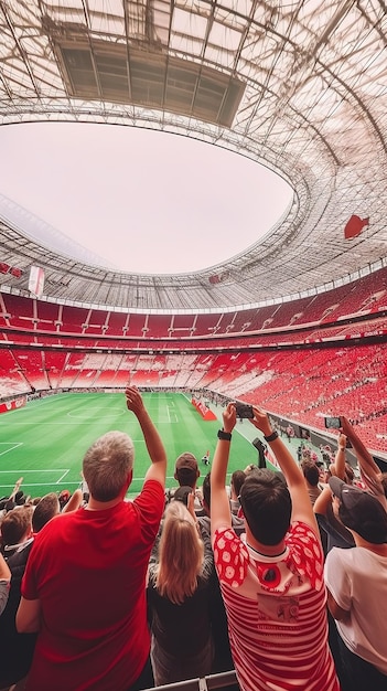 Ein Stadion voller Menschen mit dem Wort Arena darauf