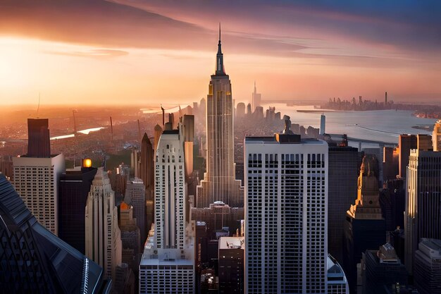 ein Stadtbild mit der Skyline im Hintergrund.