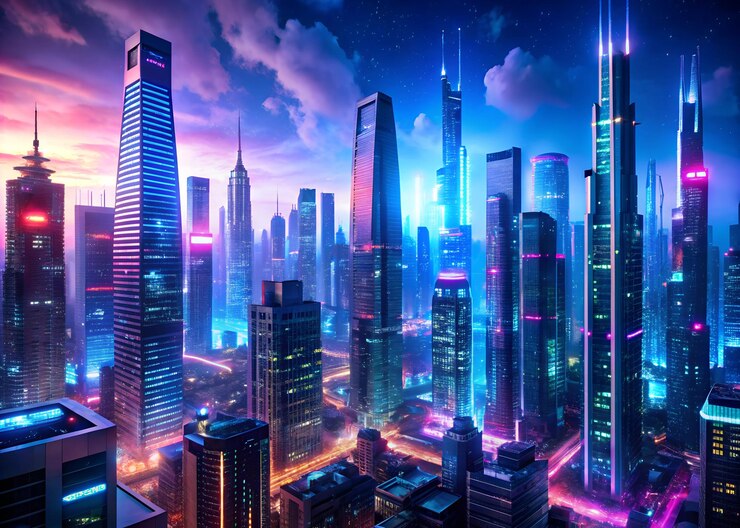 ein Stadtbild mit einer Stadt im Hintergrund