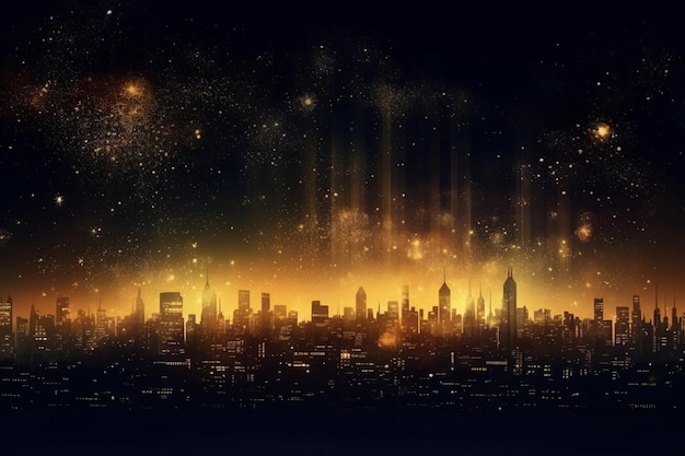 Ein Stadtbild mit goldenem Schein und schwarzem Hintergrund
