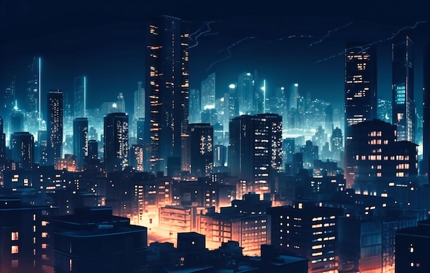 Ein Stadtbild mit verschwommenen Lichtern in der Nacht