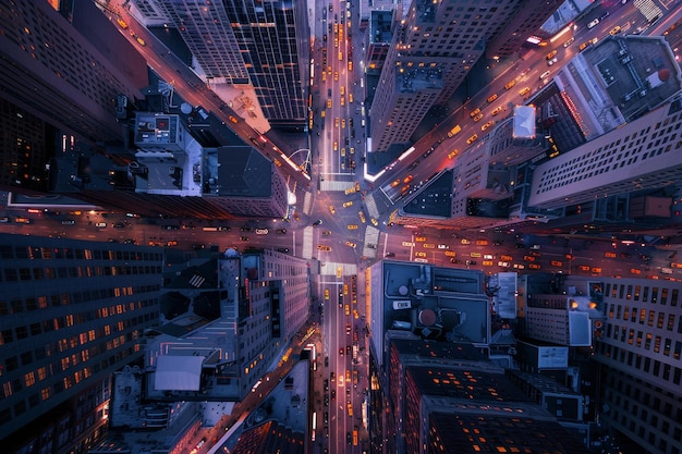 Ein Stadtbild mit viel Verkehr und Gebäuden